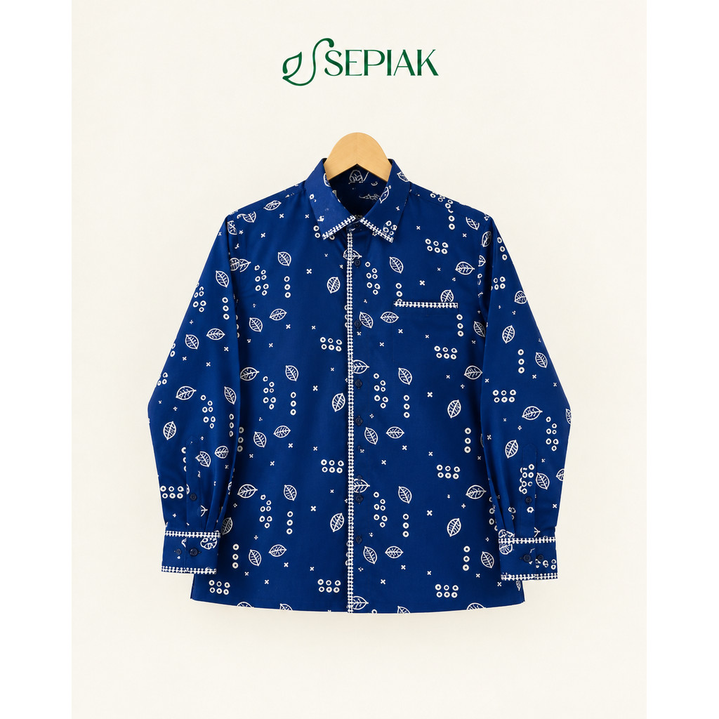 Sepiak - Kemeja Cap Kombinasi Premium Motif Gelombang Daun Simpor