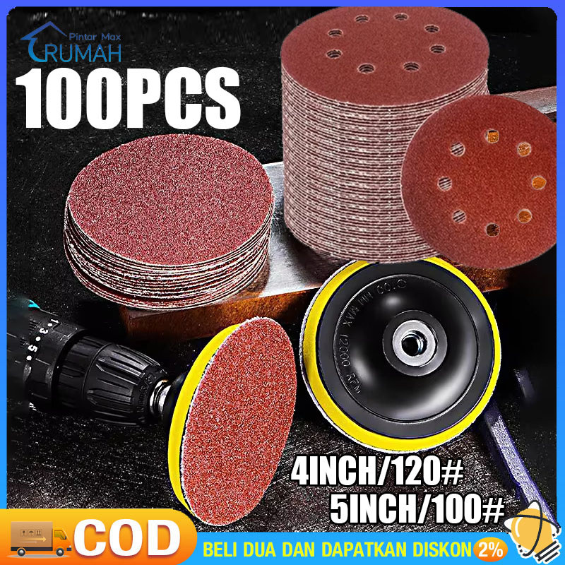 100 lembar  Amplas Bulat Velcro 4" Inch / 5" Inch Grid 40 60 80 100 120 150 180 220 240 320 400
