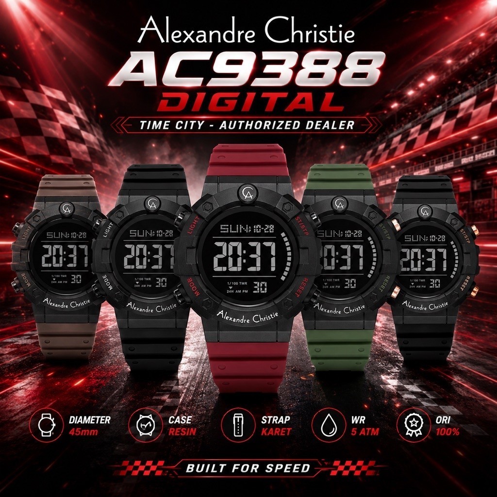 Jam Pria Alexandre Christie AC9388 Digital Karet JAM
