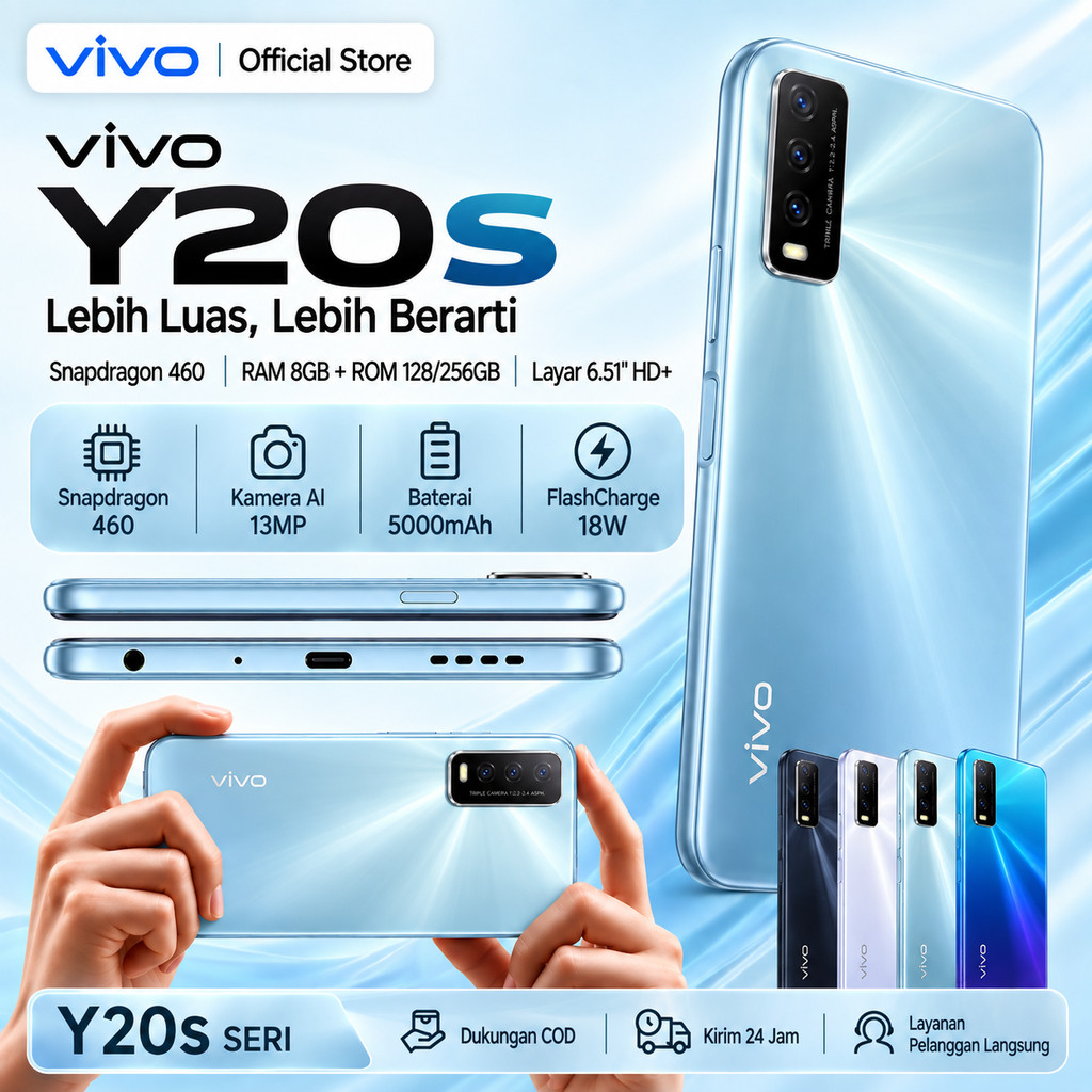 vivo Y20s 8/256GB Layar 6.51 HD Baterai 5000mAh HP Android Second Fullset Mulus Garansi Ready Fast