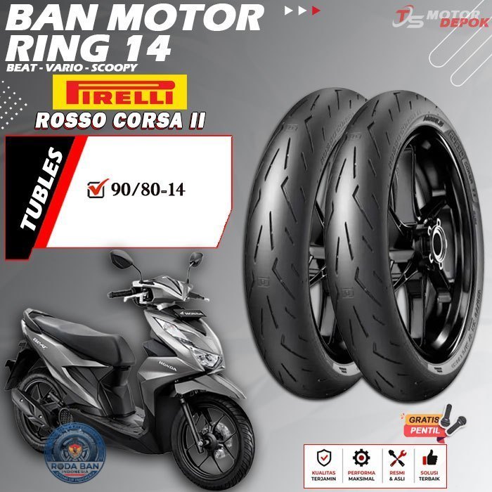 BAN MOTOR RING 14 TUBLES PIRELLI CORSA 2 BAN MOTOR TUBLESS BEAT VARIO SCOOPY RING 14 TUBELESS