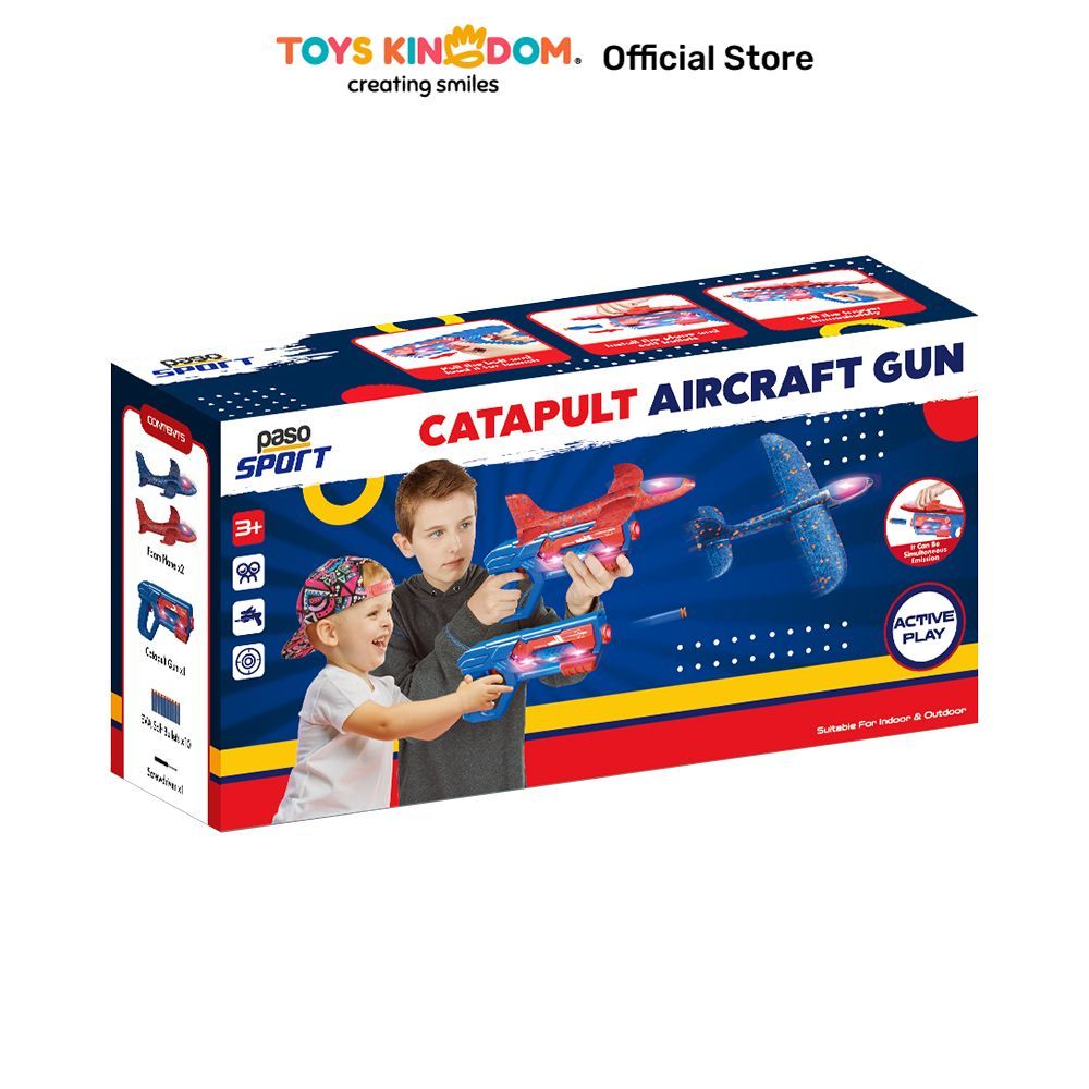 Toys Kingdom Paso Set Catapult Aircraft Gun - Merah/Biru Mainan Blaster Dart Foam Target Shooting Ou