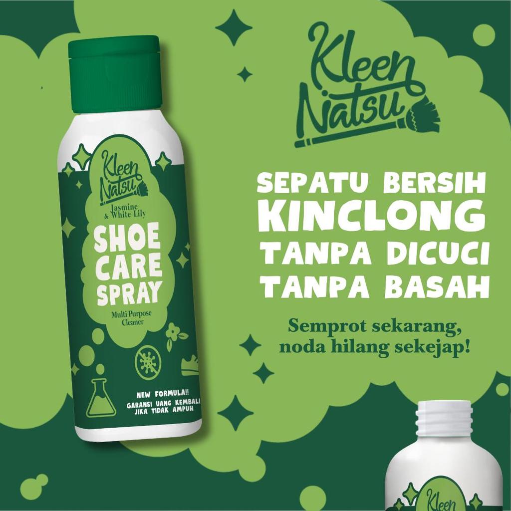PEMBERSIH SEPATU KLEENNATSU (FREE SIKAT) Foam Instant Shoes Cleaner Tanpa Dicuci dibilas Air Penghilang Kotoran Noda Kuning Bau Jamur AMPUH di Tas Topi Jok Sofa Kain Dompet Karet Kulit Interior Mobil Sintetis Semprotan Sneakers Suede White Putih Berwarna