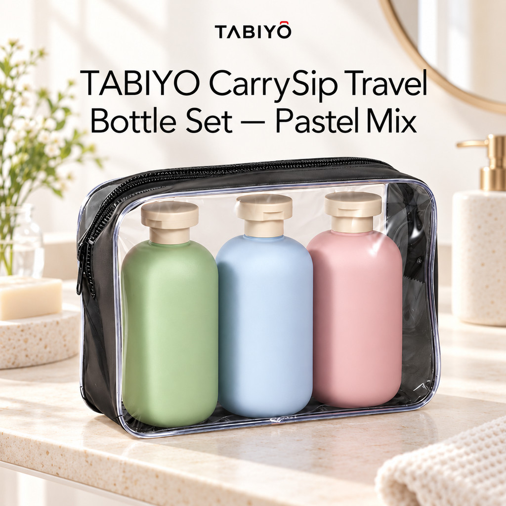 TABIYO Botol Travel Refill Shampoo Lotion Silicone Clear Pouch CarrySip Set 3 Pcs 300ml Pastel Mix