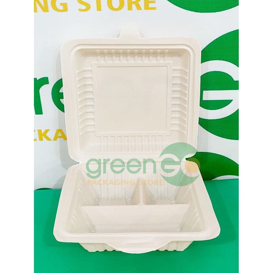 [TERLARIS] MEAL BOX POLOS SEKAT 3 ISI 20PCS BAGASSE LUNCH BOX KOREAN BENTO CAKE - SEKAT 3[TERLARIS ]
