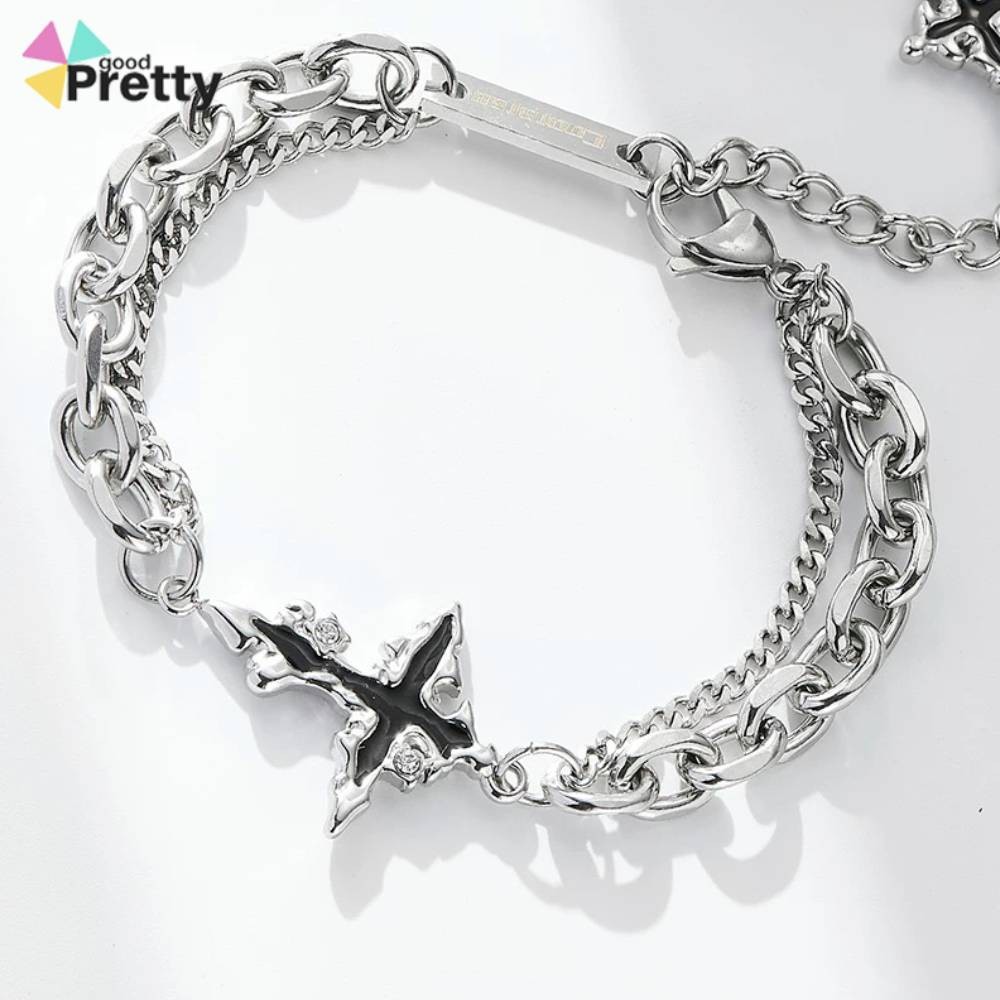 COD Gelang Titanium Pria Anti Karat Gelang Salib Gelap Unisex Trendi Premium Niche Serbaguna PD