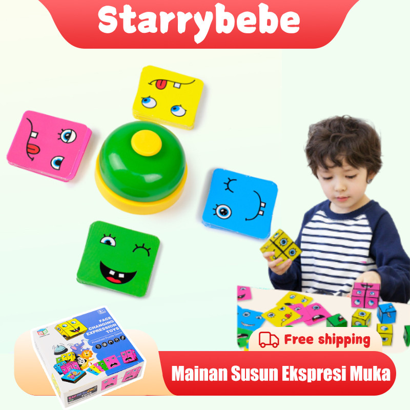 Mainan Susun Ekspresi Muka Board Game Puzzle Anak Mainan Edukasi Balok Ubik Susun Ekspresi Muka