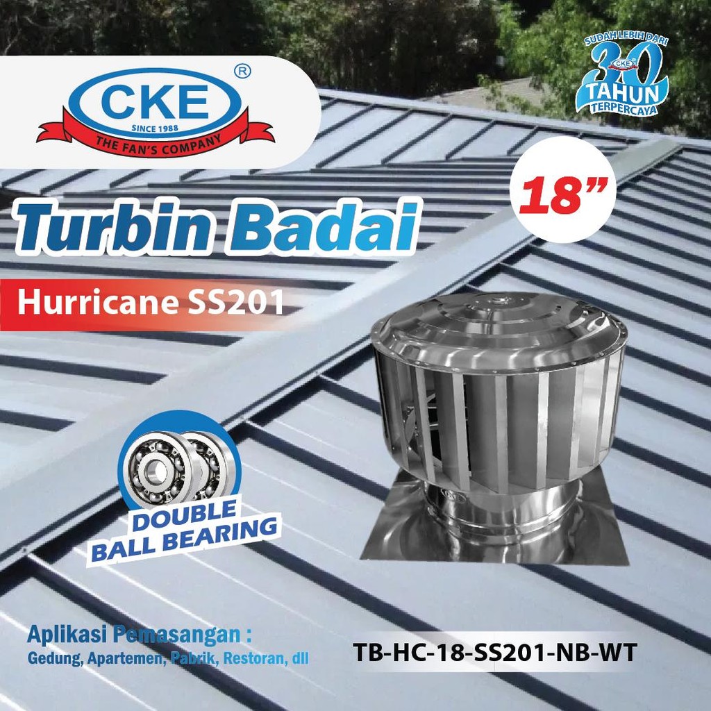 CKE Turbin Ventilator Hurricane 18 Inch Roof Atap Rumah Pabrik Stainless Steel Turbin Sirip Lurus