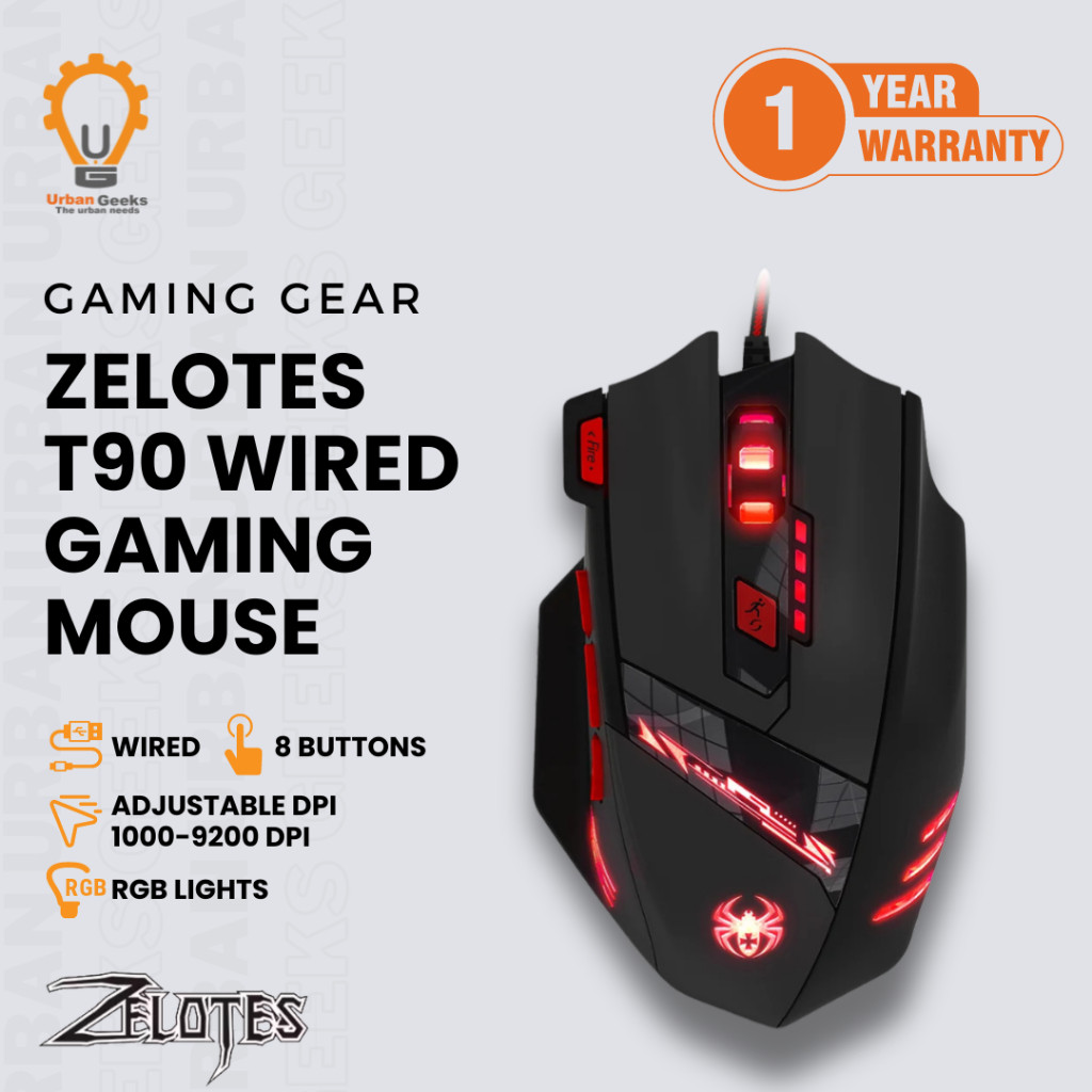 Zelotes T90 Professional 9200 DPI 8 Button High Precision USB Wired Gaming Mouse