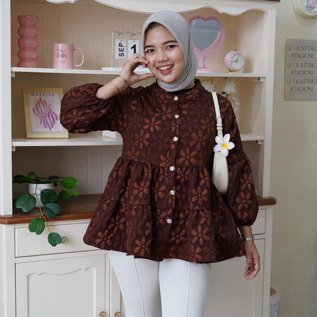 DOLLAR - ZFS BLOUSE SUKI TOP MOTIF PREMIUM DENGAN LENGAN BALOON / VILGI TOP / MODEL KEKINIAN / Atasa