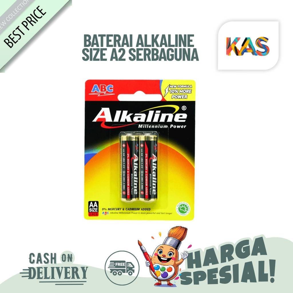 Baterai Battery ABC AA (A2) Alkaline isi 2 Buah Ukuran Sedang Batre Remote Radio (KAS)