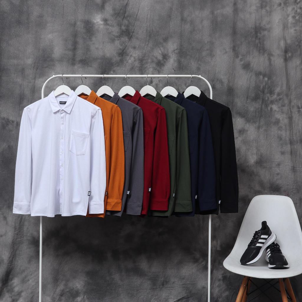 Dzargo Kemeja Polos Pria Lengan Panjang Pique Premium (Hitam, Putih, Army, Navy, Maroon, Dark Mustar