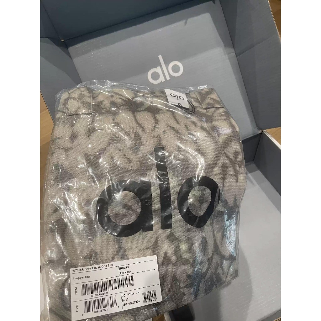 Best Sale 100% Original Alo Yoga Iconic Shopper Tote Bag Gray Tie Dye Large Canvas Tote Bag Gym