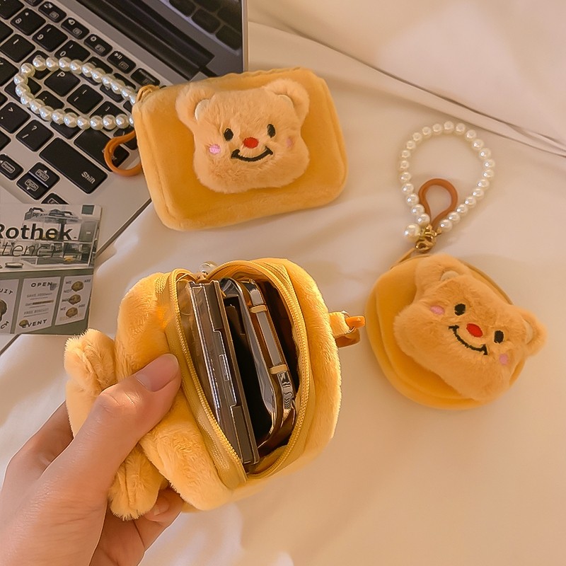 Butter Bear Tas Mini Bulu Dompet Karakter Lucu/Dompet Koin Gantungan Kunci Dompet Koin/Dompet Koin B