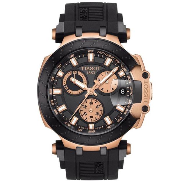 Tissot T-Sport T-Race Chronograph 43mm Black Rosegold Dial Black Silicon Bracelet Jam Tangan Pria Or