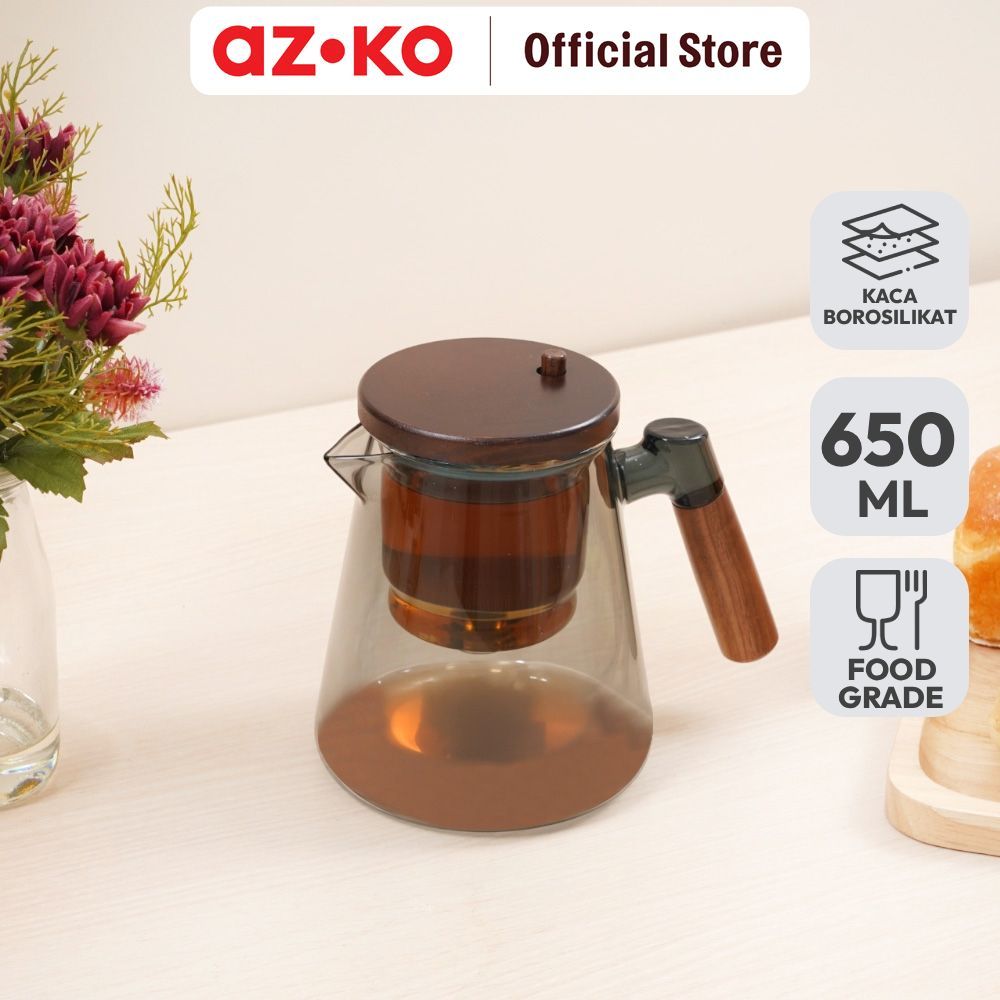 AZKO Culinart Moka Teko Teh Kaca Borosilikat 650 ml Transparan Ceret Minuman Tea Pot Wadah Seduh Tek