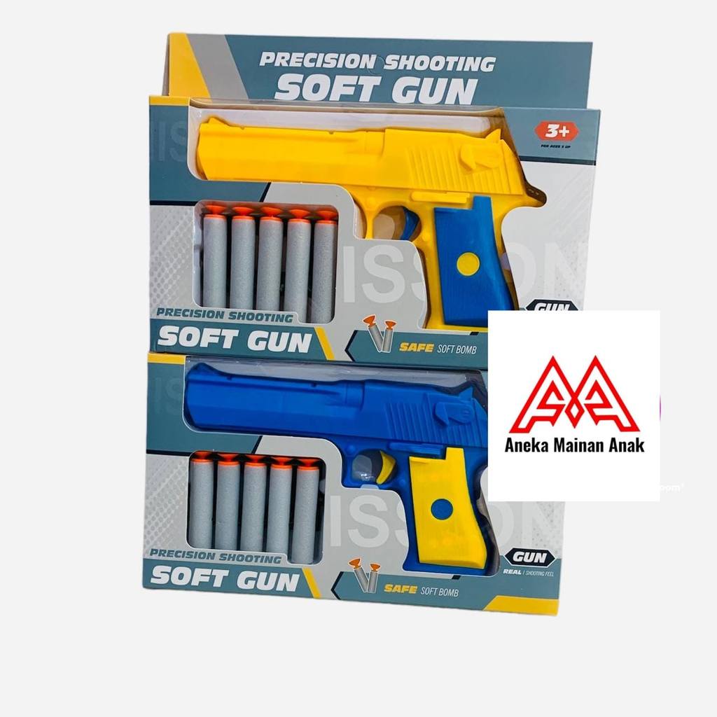 Mainan tembakan Anak Pistol soft gun Blaster Pull & Go Kokang Peluru busa Aman