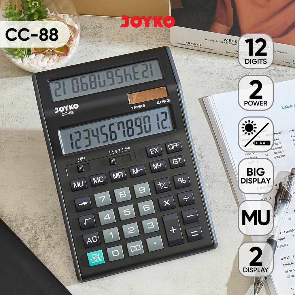 Kalkulator Original JOYKO CC-88 Calculator 2 Layar LCD Besar / Calculator Kasir 12 Digits CC88