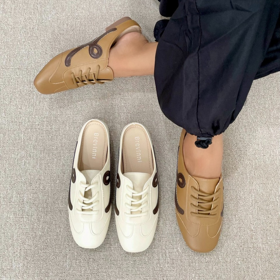 BREVINNI Ollie Slip On Sneakers Women || Sepatu Backless Wanita || Retro Stripe Sneakers Mule || Sep