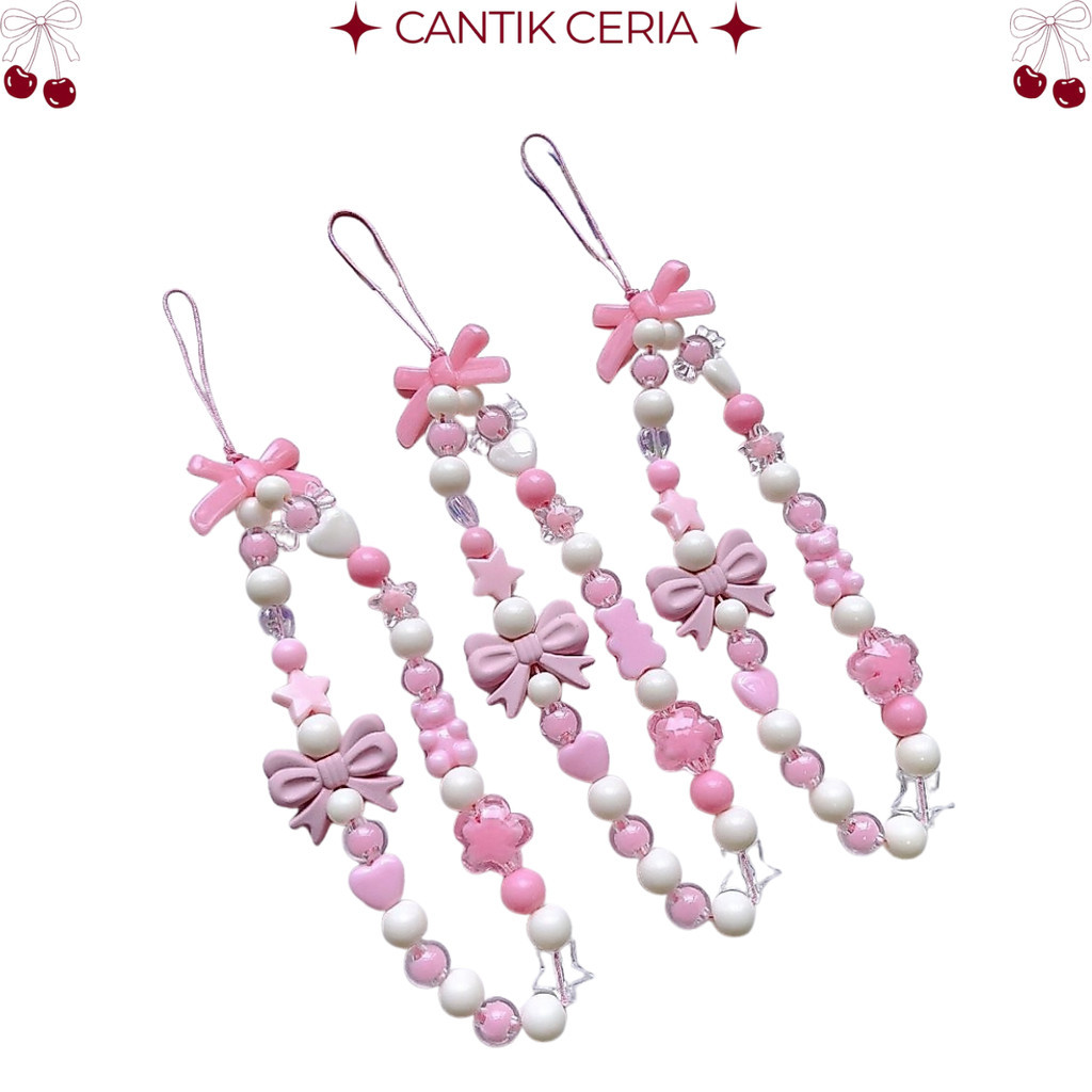 CC STRAP HP GELANG GANTUNGAN RANTAI TALI TAS MANIK MANIK MOTIF LOVE PITA LUCU C50