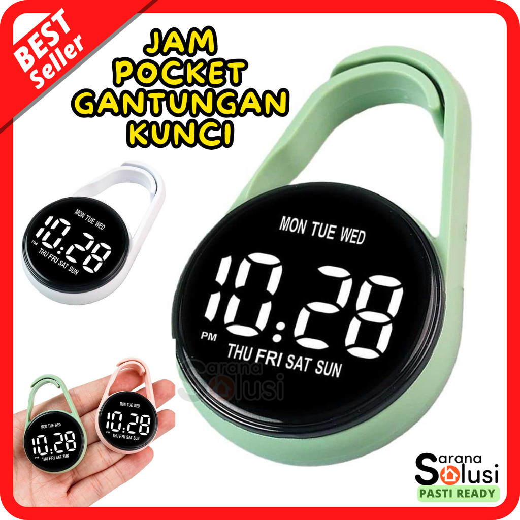 Gantungan Kunci Jam Pocket Bulat Watch Digital LED Waterproof