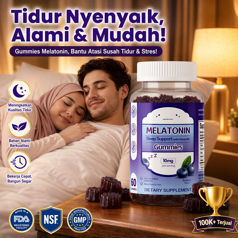 [Tidur Nyenyak] Sleep Melatonin Gummies 10mg / Gummies Melatonin /Permen Karet Melatonin / Suplemen 