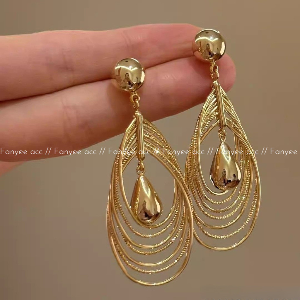 [Fanyee] anting wanita emas berlapis lingkaran tetesan air model serbaguna Q1789