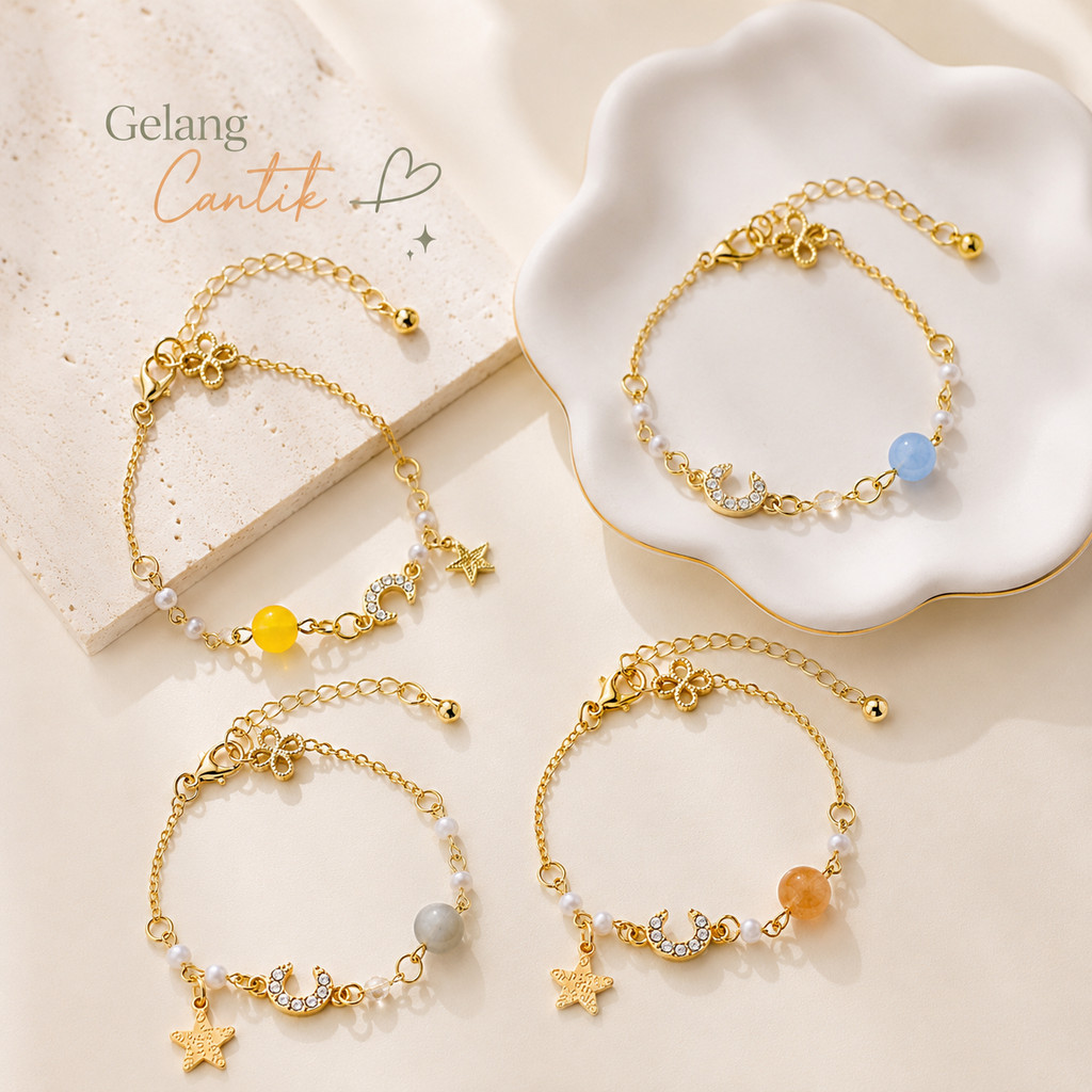 Gelang Bulan Batu Berwarna-warni Gelang Perempuan Berwarna-warni