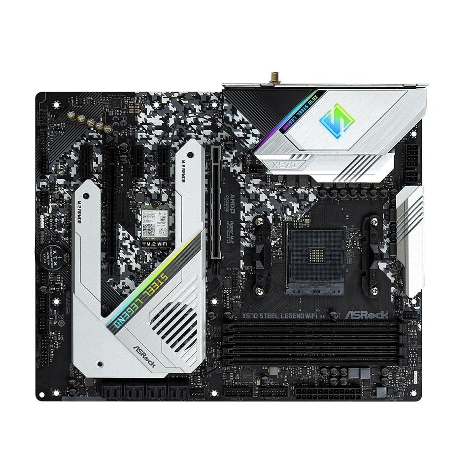 ASRock X570 STEEL LEGEND WIFI AX Motherboard Support 5500 5600 5600X 5700X 5700x3D 5800x3D CPU 4xDDR