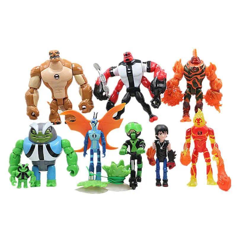 8 Pcs/Set 10-12cm Ben 10 Figure Anime Periphery Wildmutt Four arms Grey Matter Upgrade With light Do