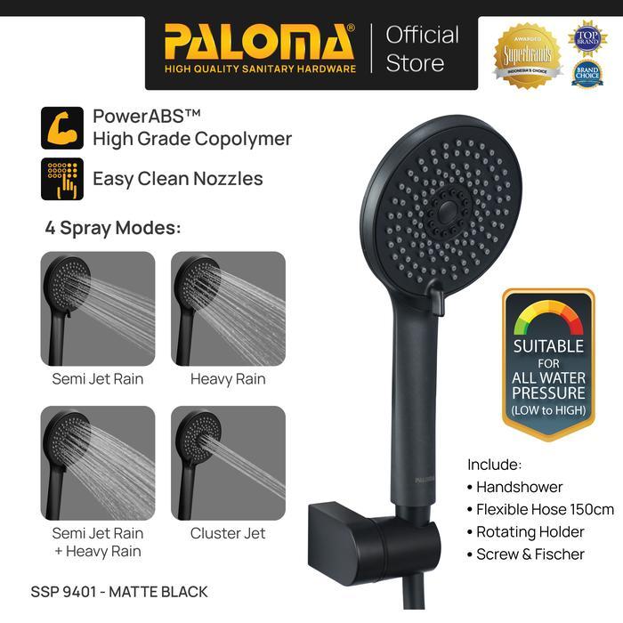 PALOMA SSP 9401 Shower Set Paket Handshower Mandi Hand Shower Head Shower ABS Bathroom Black Hitam