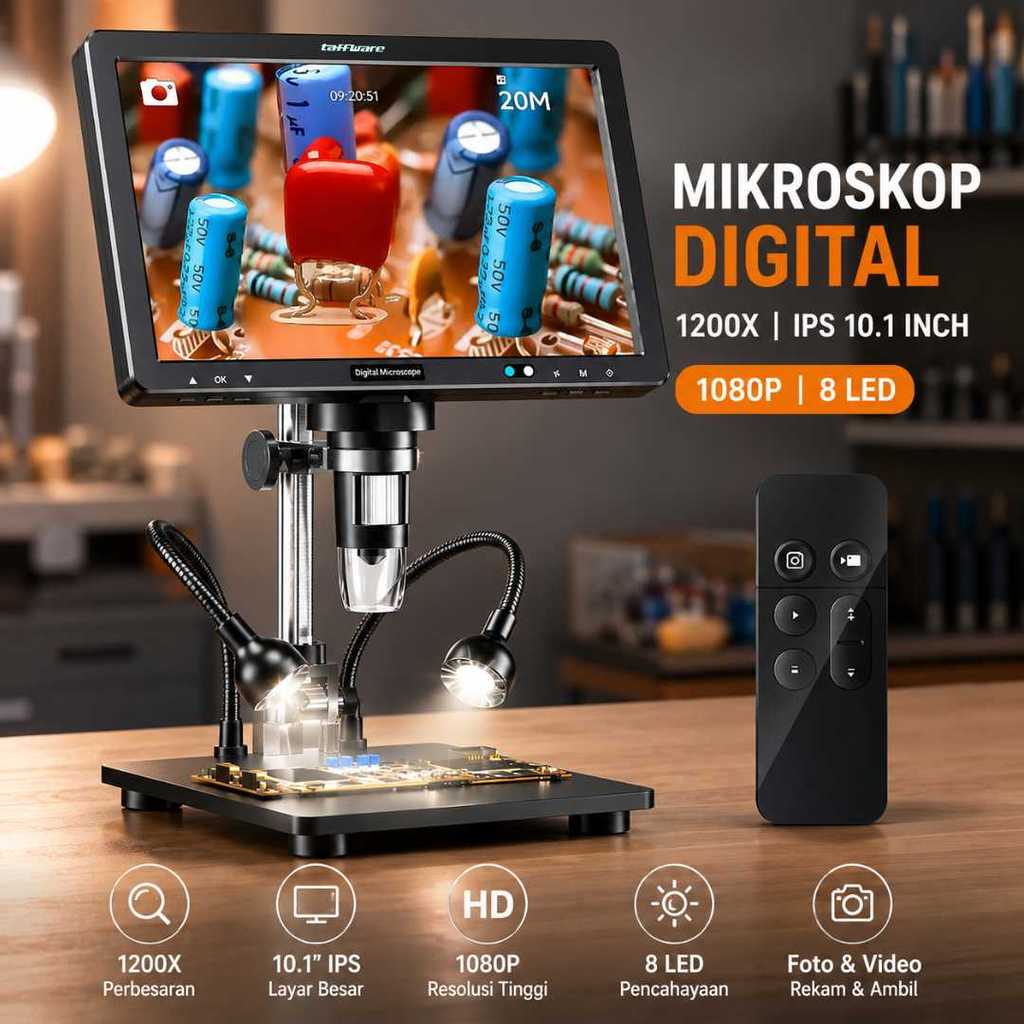 Taffware Mikroskop Digital Monitor 1080P 1200x 10.1 Inch IPS 3000mAh - DM12 - GNX