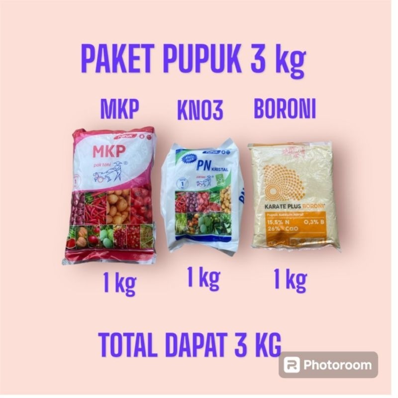 Paket hemat pupuk 3 kg pupuk MKP pak tani , kno3 pak tani dan boron pupuk anggur