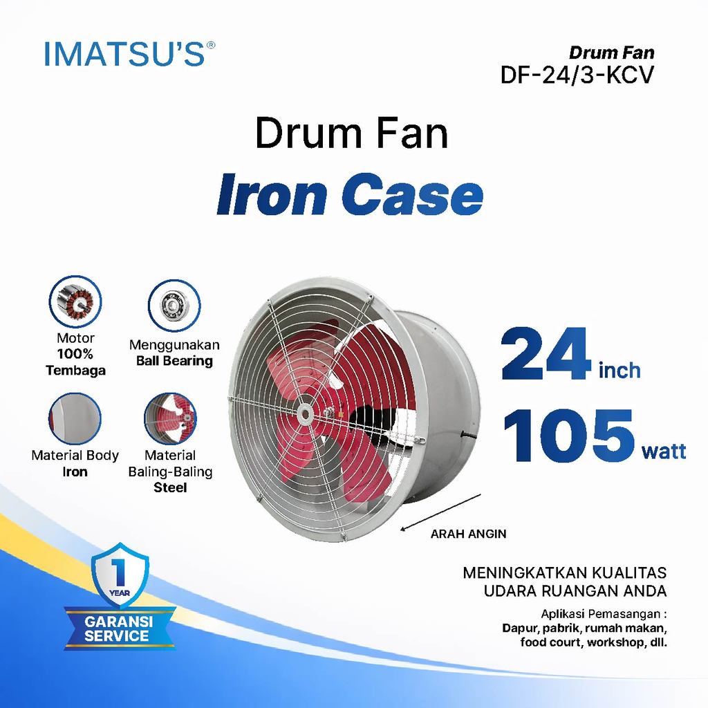 IMATSU'S Axial Drum Fan 24 Inch 380V Blower Tabung Axial Exhaust untuk Pabrik Gudang