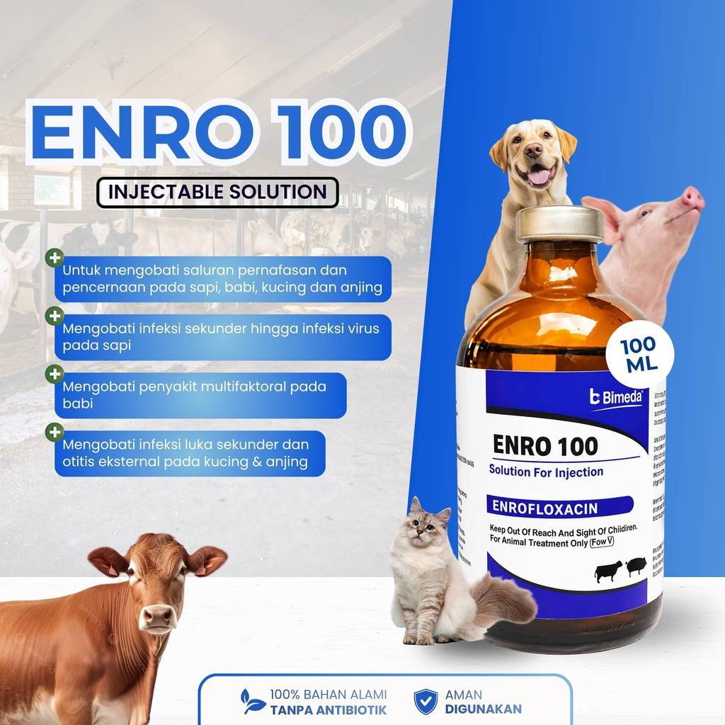 Enro 100 100 ml - Enro Bimeda - Enrofloxacin untuk Ternak