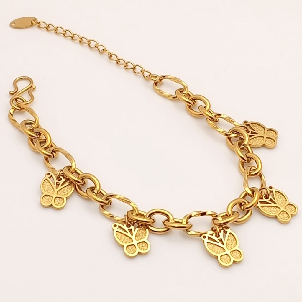 TITANIUM BRACELET GELANG RANTAI KUPU EMBOSS AMULET TITANIUM ANTI KARAT ANTI LUNTUR