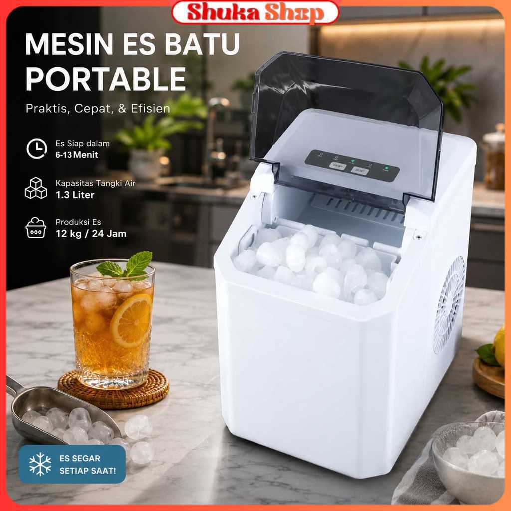 Mesin Es Batu Kristal Otomatis Mini Portable Ice Maker 12kg 100W - YH-16