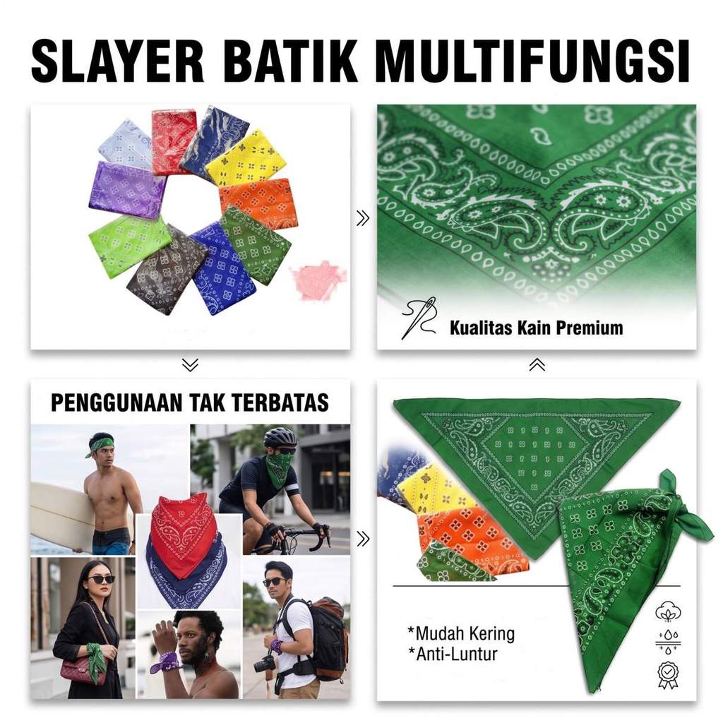 Slayer Bandana Motif Batik Slayer Saku Kantong Belakang Slayer Leher Bando Ikat Kepala Slayer Tangan