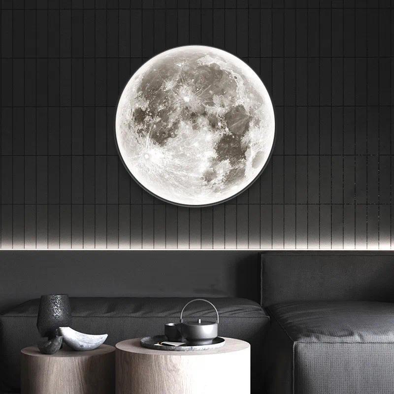 3D LED Moon Lamps 50/60/80cm Living Room Round Moon Wall Lamp Romantic Bedroom Wall Light Remote Con