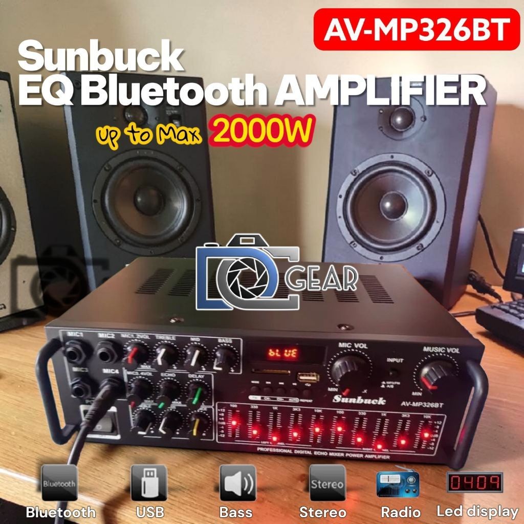 Sunbuck EQ Bluetooth Amplifier Mixer Karaoke FM AV-MP326BT