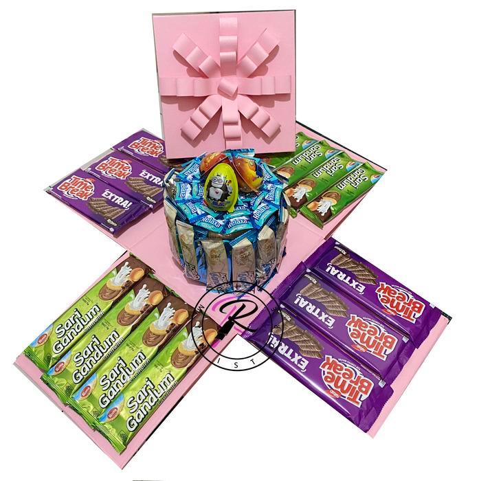 Kesya Handmade | Explosion Box Snack Tart Gift Kado Hampers 22CM SNACK WAFER - CLOUD VANILLA, PINK