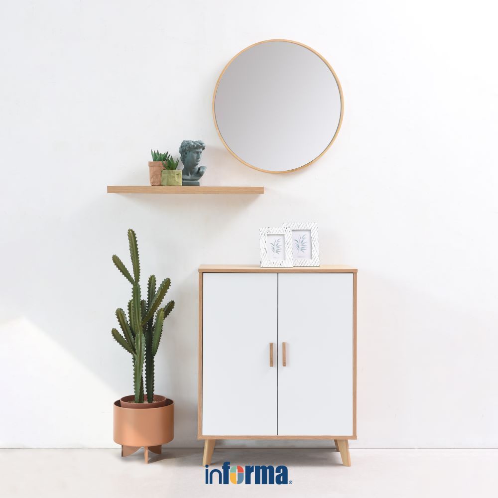 Informa Grecia Lemari Kabinet 2 Pintu - Putih/Cokelat Oak Lemari Simpan Kabinet Serbaguna Rak Penyim