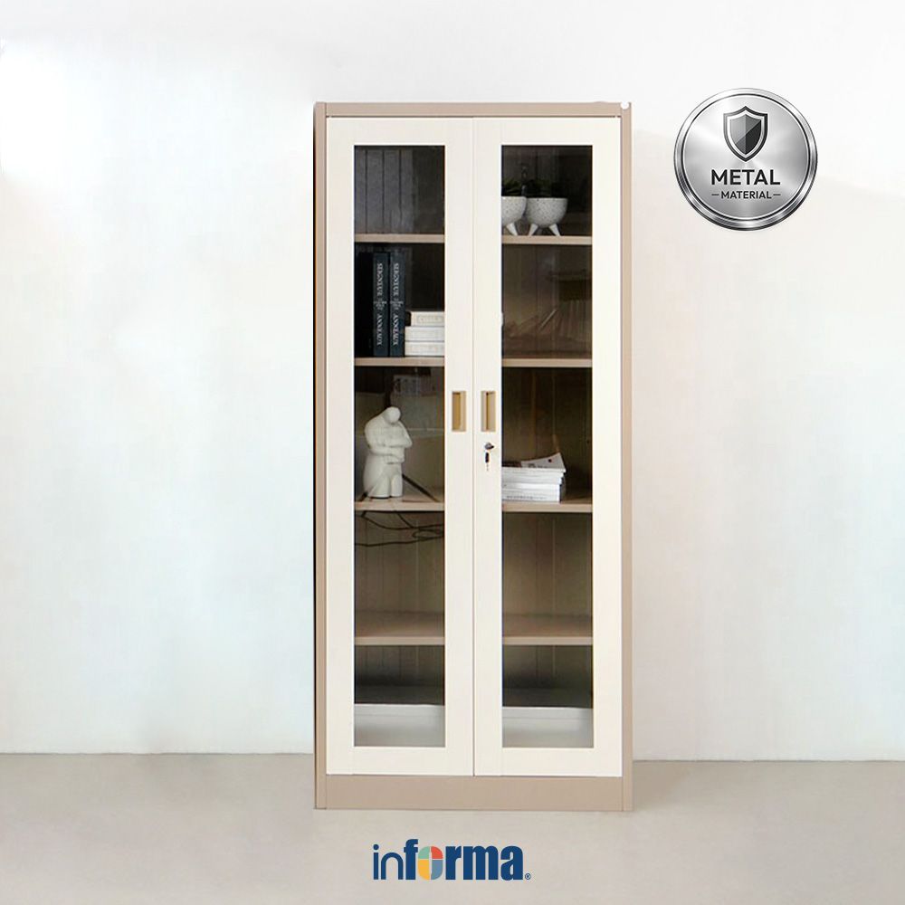 Informa Kiev Lemari Arsip Kantor Metal 2 Pintu Kaca - Cokelat Office Cabinet Lemari Arsip Storage Ka