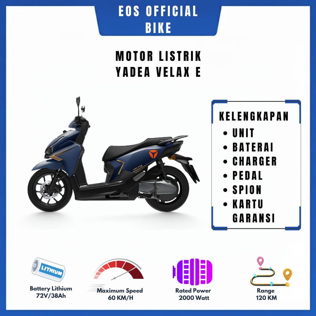 YADEA VELAX E MOTOR LSITRIK, SUDAH DENGAN FAKTUR