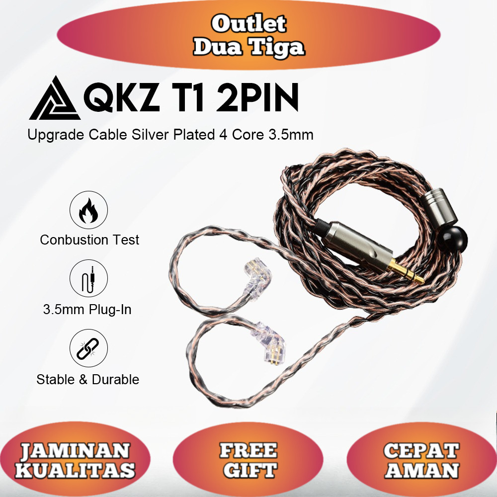 QKZ T1 Earphone Kabel Upgrade Berlapis Perak 4 core Upgrade QDC 2PIN 3.5MM Plug Earphone Kawat Kabel