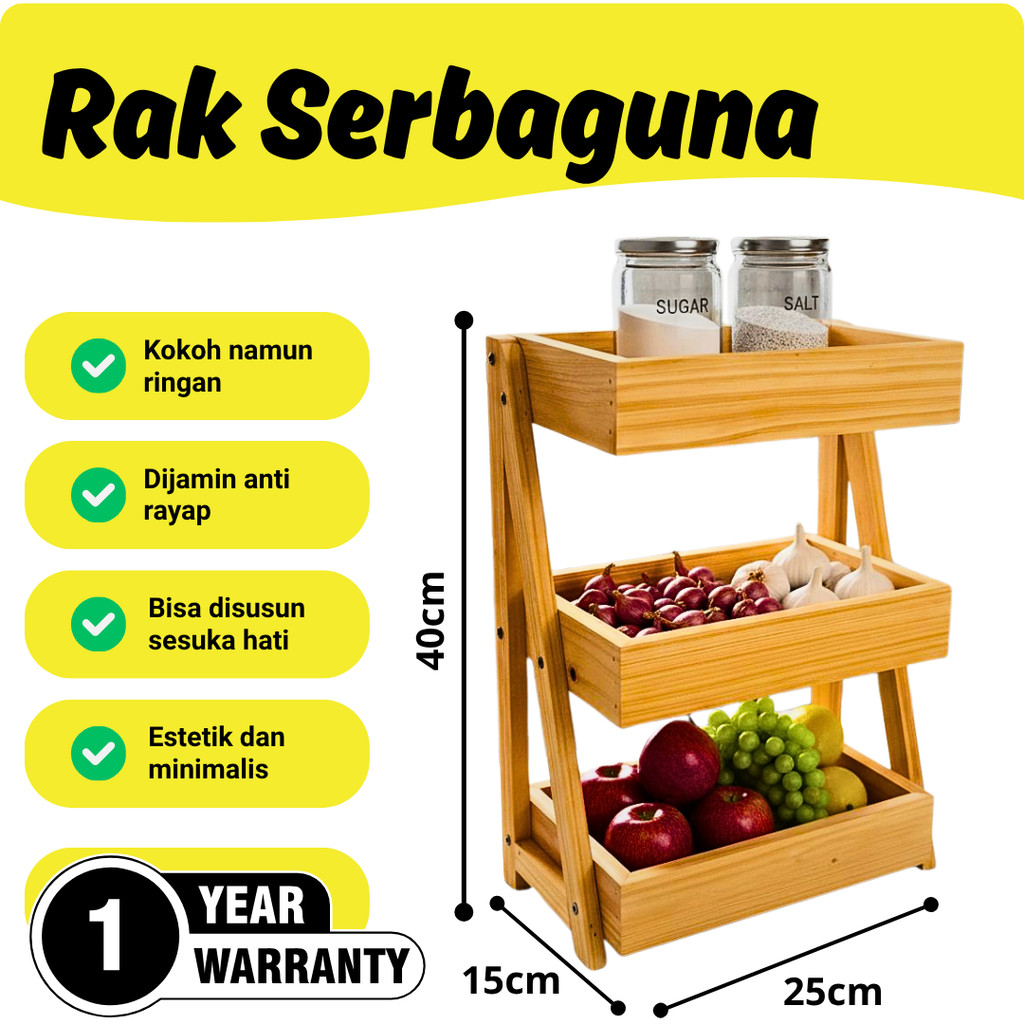 Rak Bawang Susun KAYU JATI Gratis Stiker Tempat Telur Bumbu Dapur Unik Aesthetic Kualitas Premium
