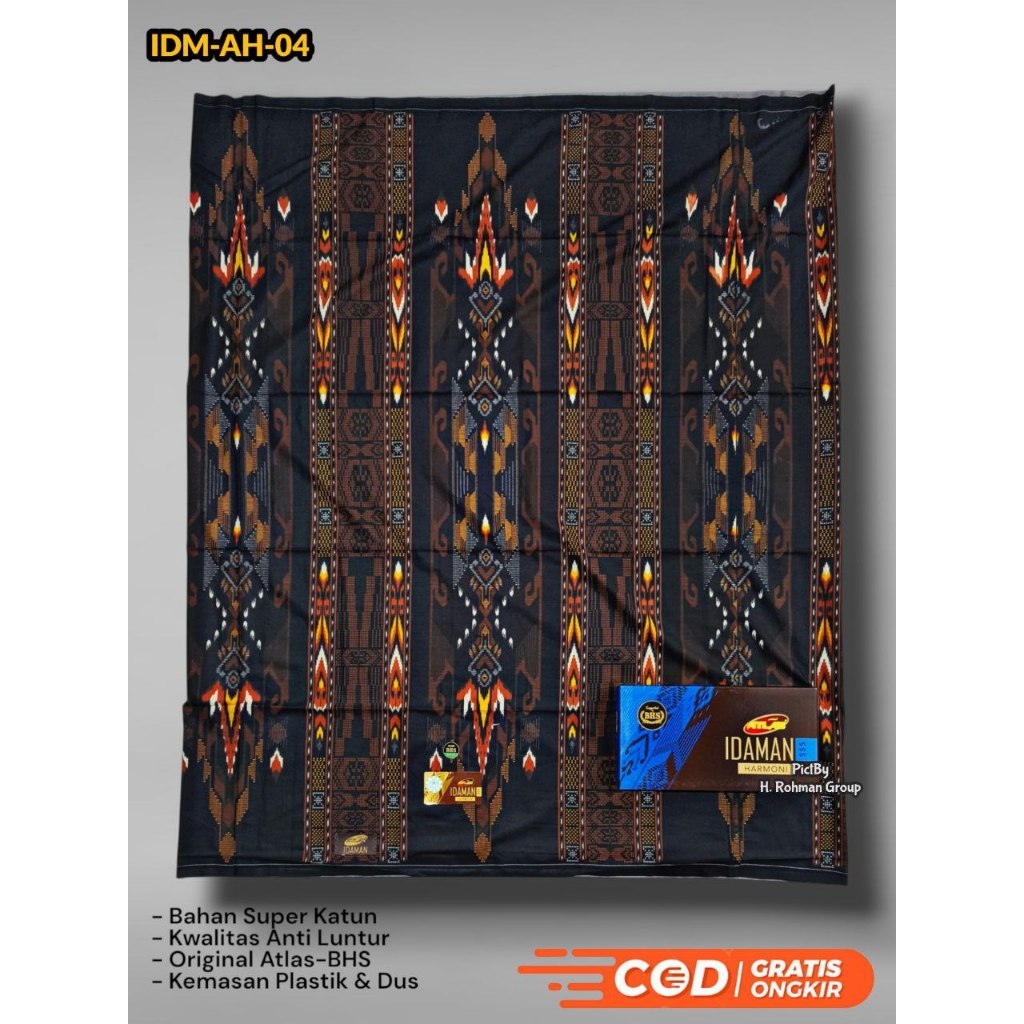 Sarung Atlas Batik Hitam Idaman | Sarung Atlas Super Premium | Sarung Atlas Idaman Batik SGE