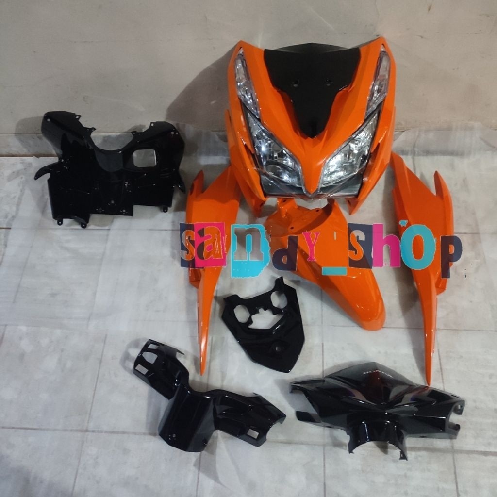 Cover Full Body Halus Set Reflektor Lampu Depan Honda Vario Techno 125 Fi Old Kzr Orange Berstriping