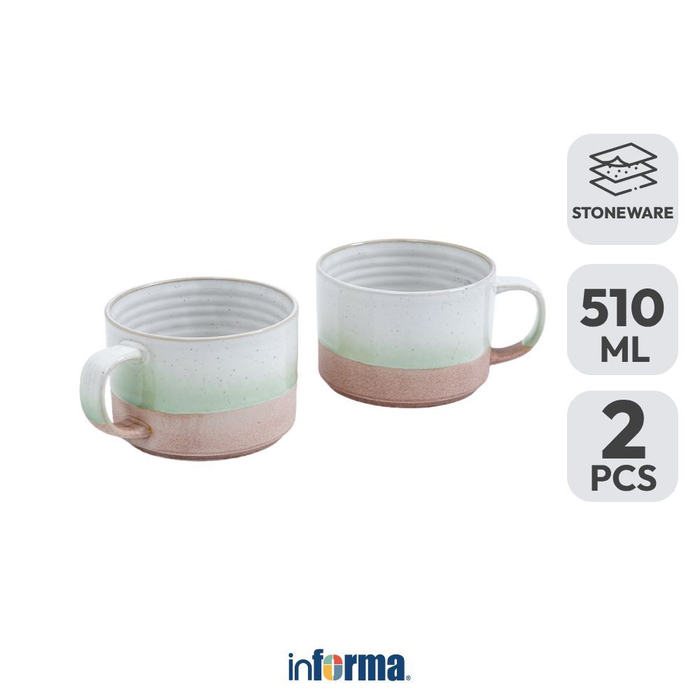 Informa Appetite Brava Cangkir 510 ml Set 2 Pcs - Hijau Glaze Gelas Minum Tea Cangkir Kopi Wadah Min