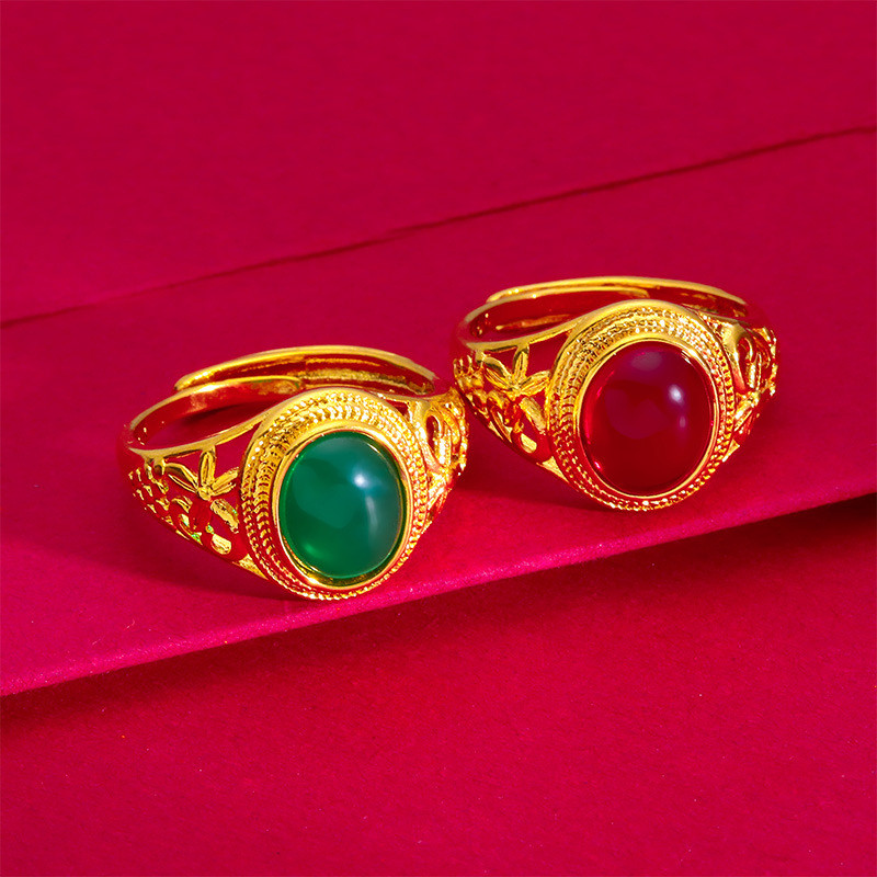 Open Red Green Egg-Shaped Ring Gold-Plated Women's Open Ring Hair Accessories Ring for Women